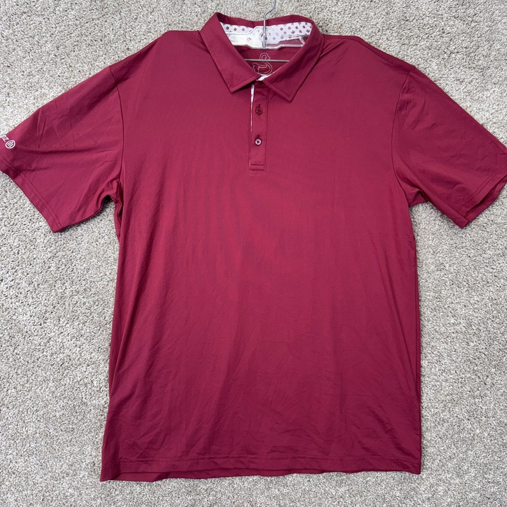 Swannies Polo Shirt Mens Large Burgundy Short Sleeve Allianz Logo EUC